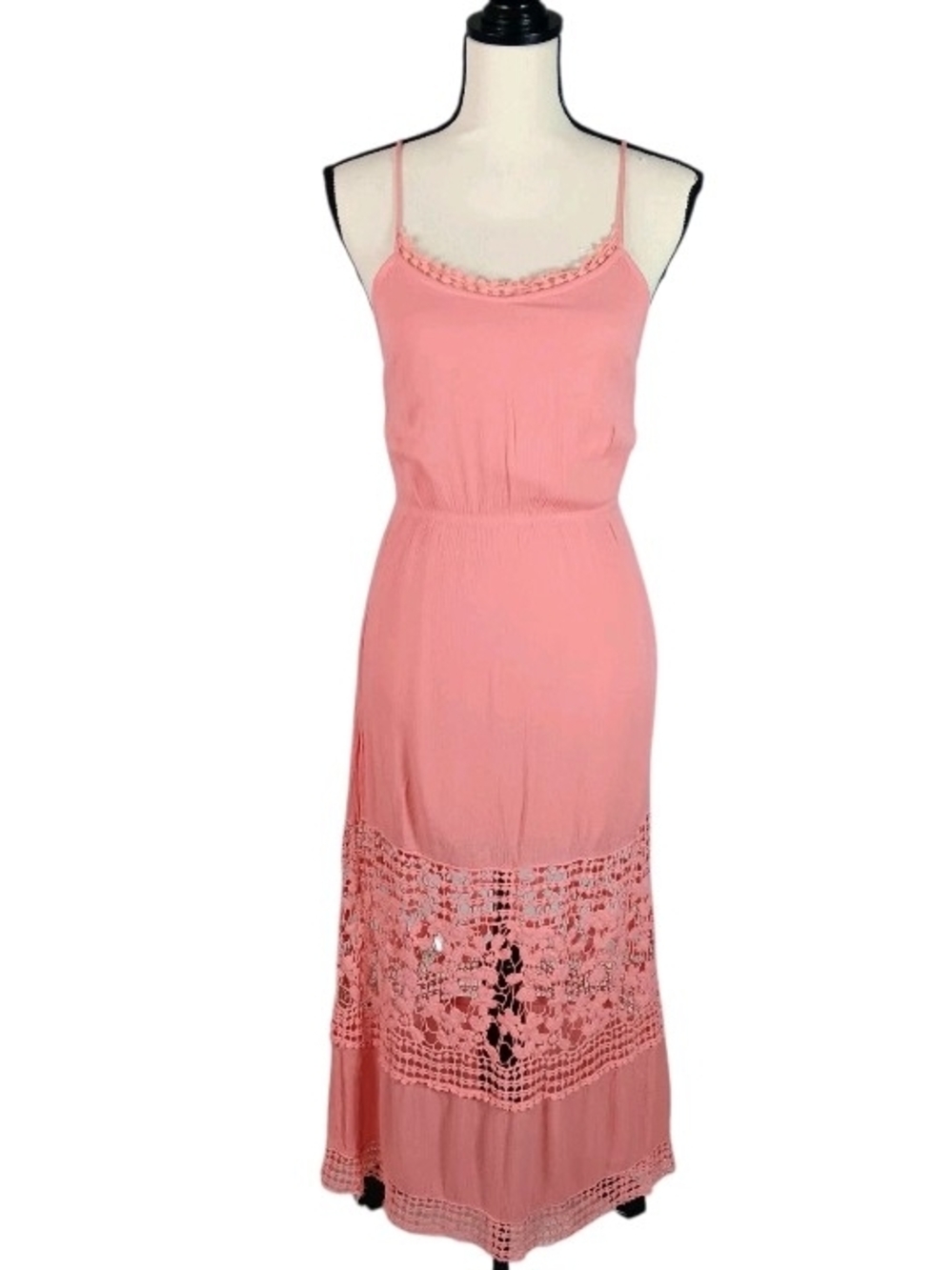 Rue21 Coral Sleeveless Maxi Crochet Boho Dress with Spaghetti Straps